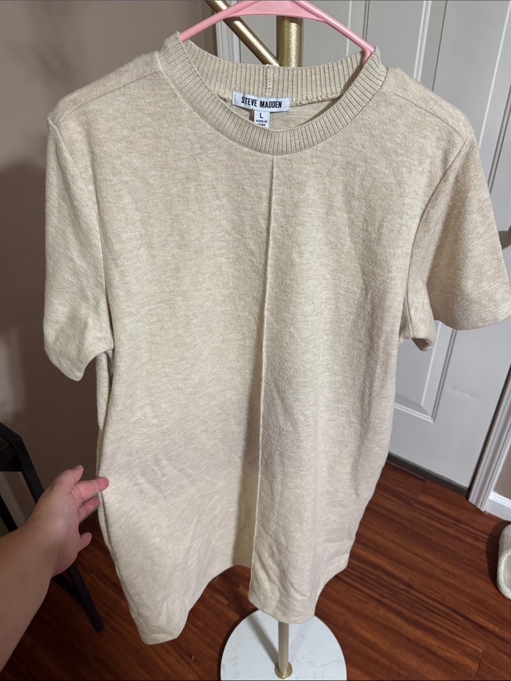 Steve Madden Women’s Cream Short Sleeve Dress With Pockets